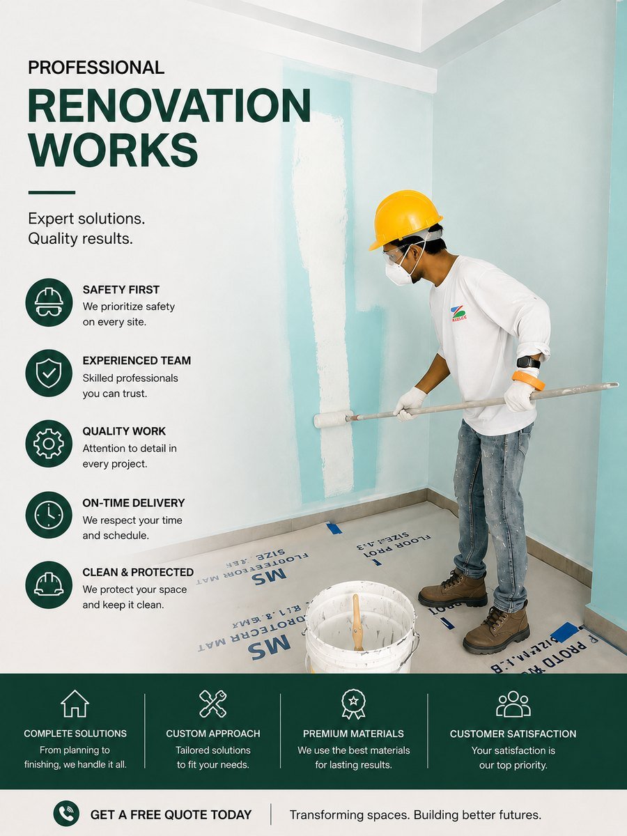 Interior painting works in a Singapore HDB flat with floor protection sheets laid down